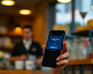 innovative creditfriendly approval, optimistic, receiving a notification, photorealistic, at a cafe with a smartphone showing an approval message, highly detailed, barista in the background, bright colors, evening light, shot with a 35mm lens.